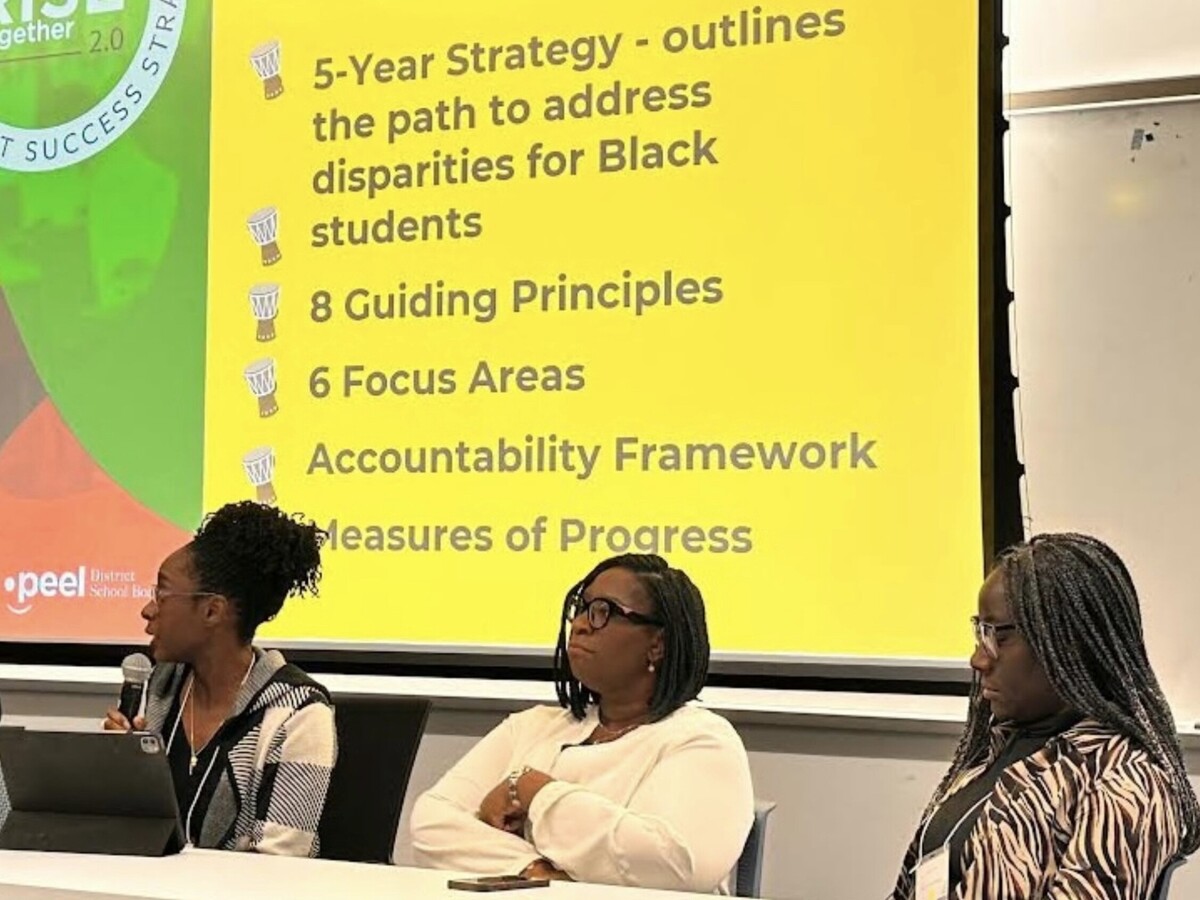 Three Black panelists at the Equity in Ontario Elementary Education Symposium