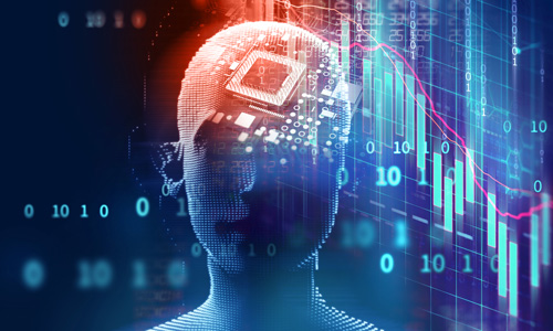 Abstract illustration of artificial intelligence and finance graphs