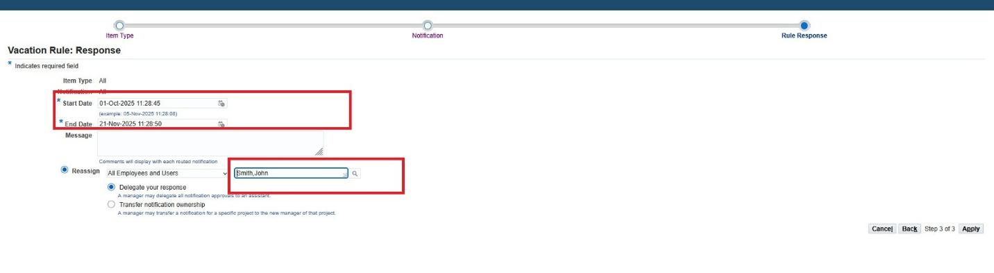 Financial Information System's vacation rules datepicker tool.
