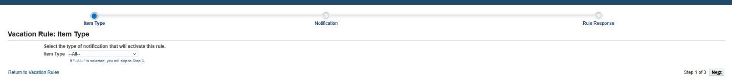 Financial Information System's vacation rules item type screen.