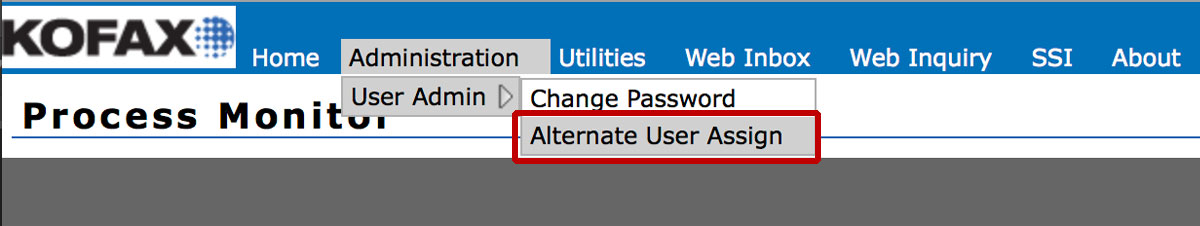 Screenshot showing the dropdown menu where the Alternate User Assign link is located.