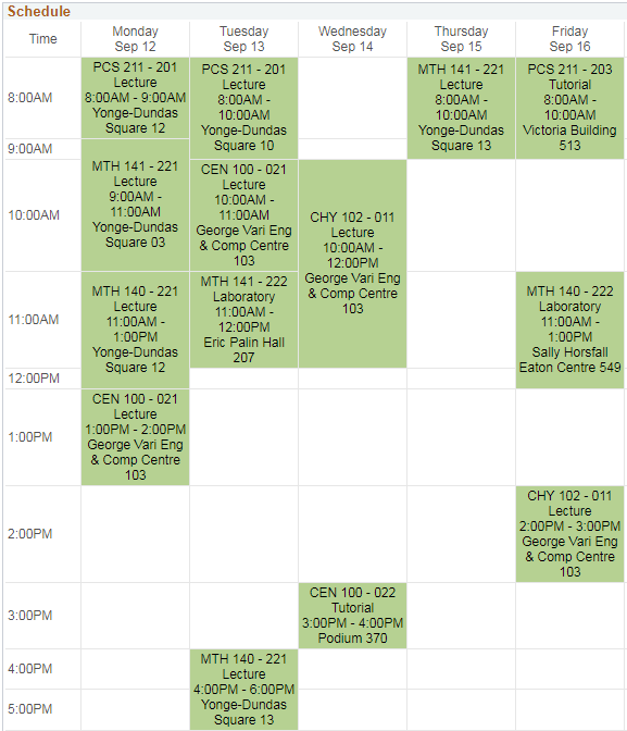 first year schedule