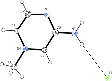 Crystal structure of 3-Amino-1-methyl­pyrazin-1-ium iodide