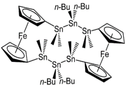 A ChemDraw of a bridged stannane ferrocene compound