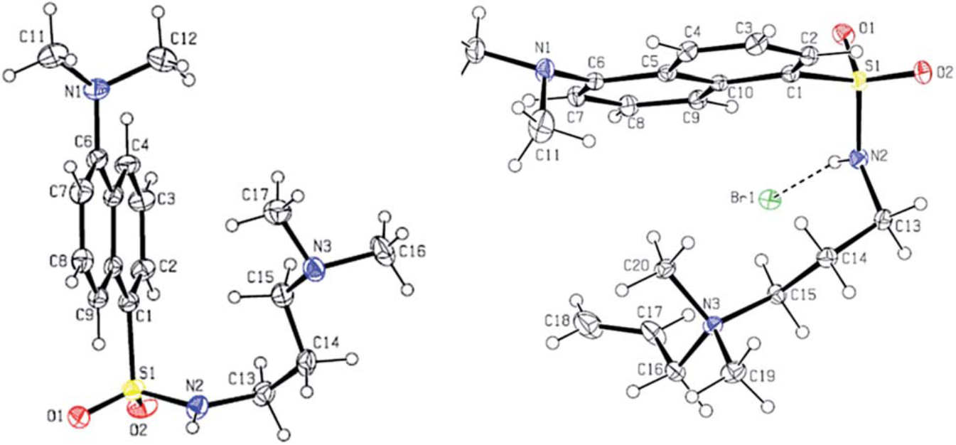 Crystal structure of quaternary ammonium salts containing dansyl fluorescent moieties