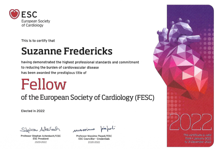 European Society of Cardiology Fellow award certificate