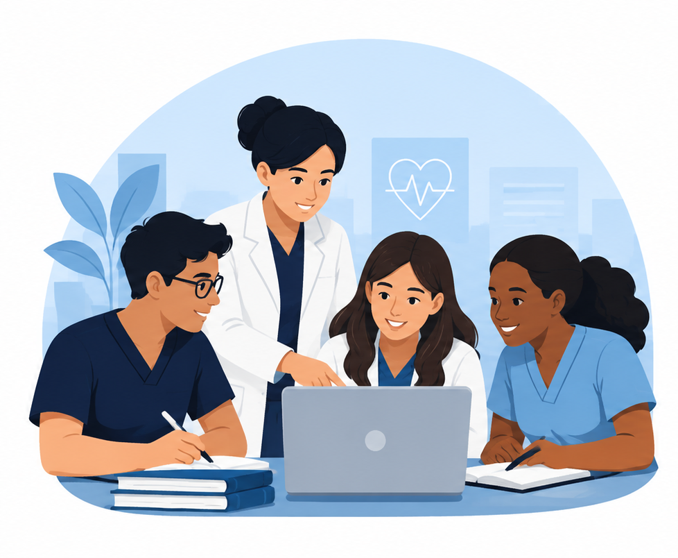 A group of students gathered around a table looking at a laptop