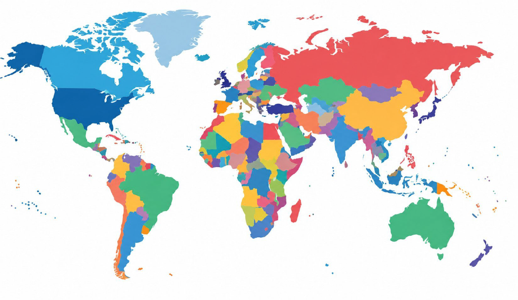 the world map in multiple different colours