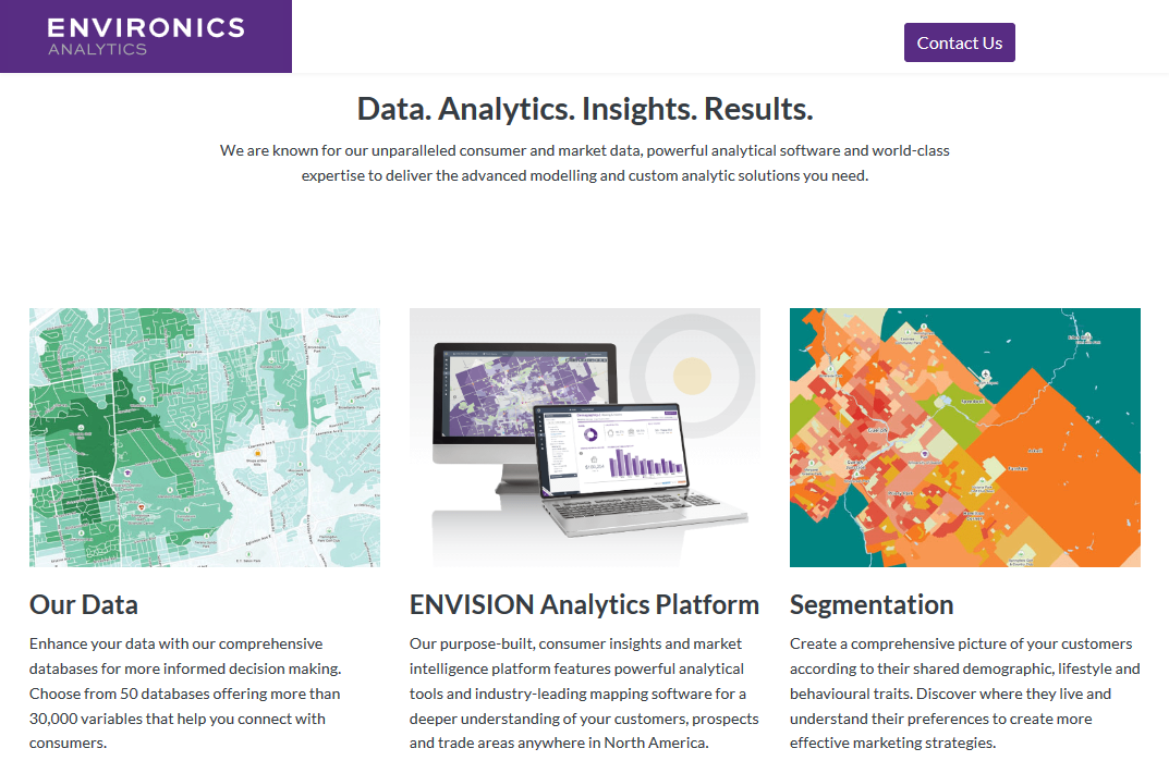 Screenshot of Environics Analytics web site