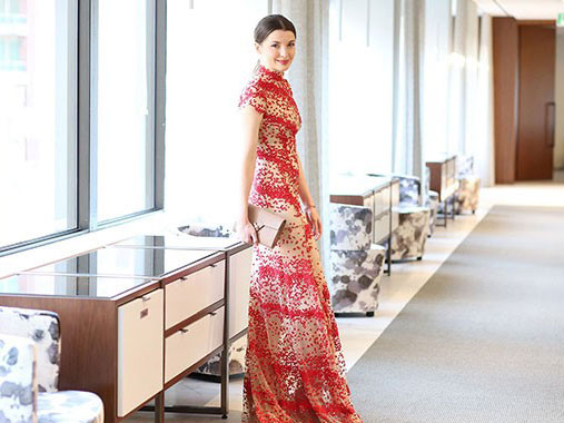 Ela Aldorsson at the CAFA. Dress by Van Yanez, handbag from ela collection. (Photo credit: Constant Van Ruymbeke)