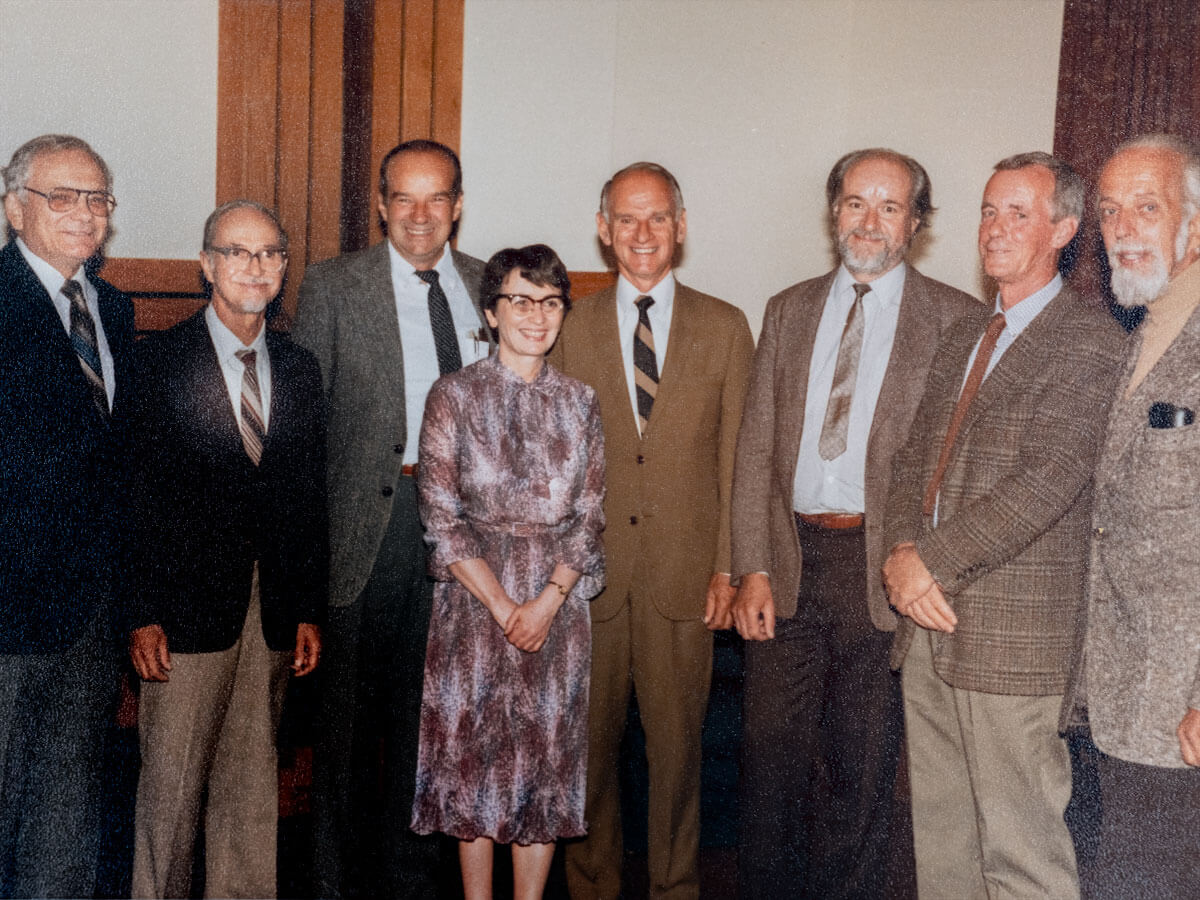 Audrey Bowes pictured surrounded by her TMU colleagues.