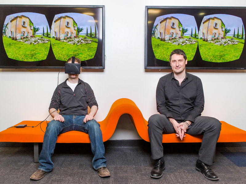 Two male participants with virtual reality gear