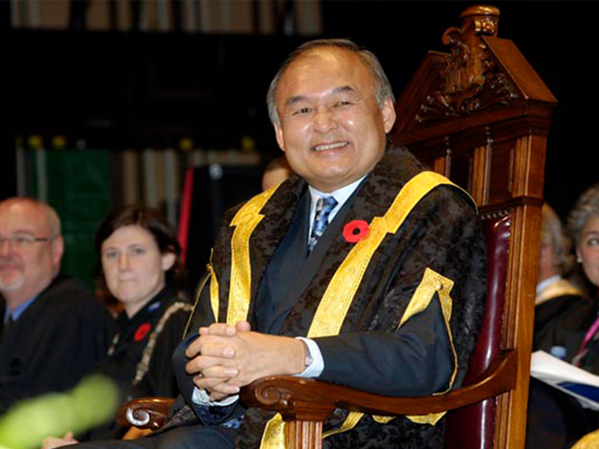 G. Raymond Chang sits in the chancellor's chair during convocation. (Photograph Courtesy of Toronto Metropolitan University Archives)