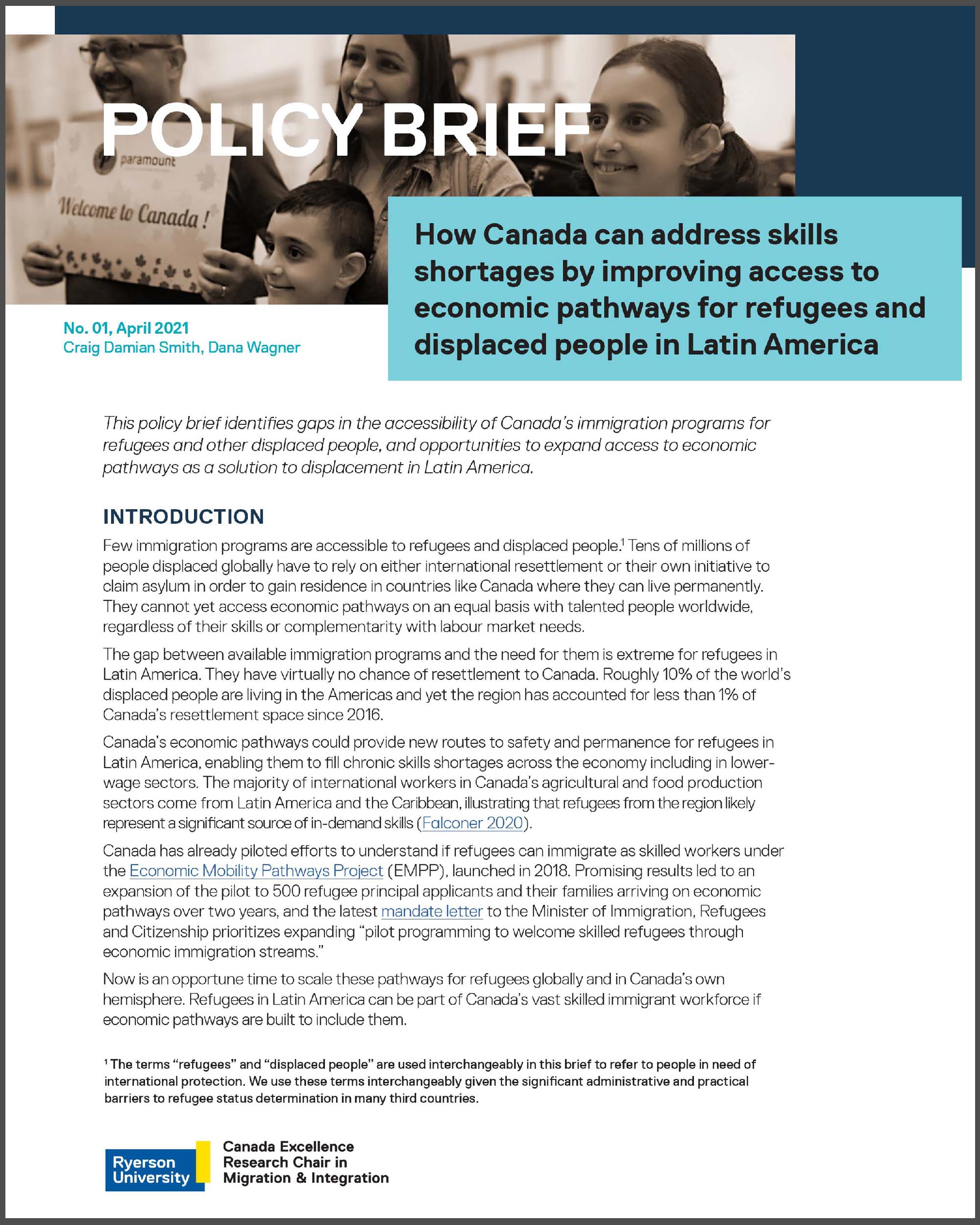 Policy Brief 1: How Canada can address skills shortages by improving access to economic pathways for refugees and displaced people in Latin America