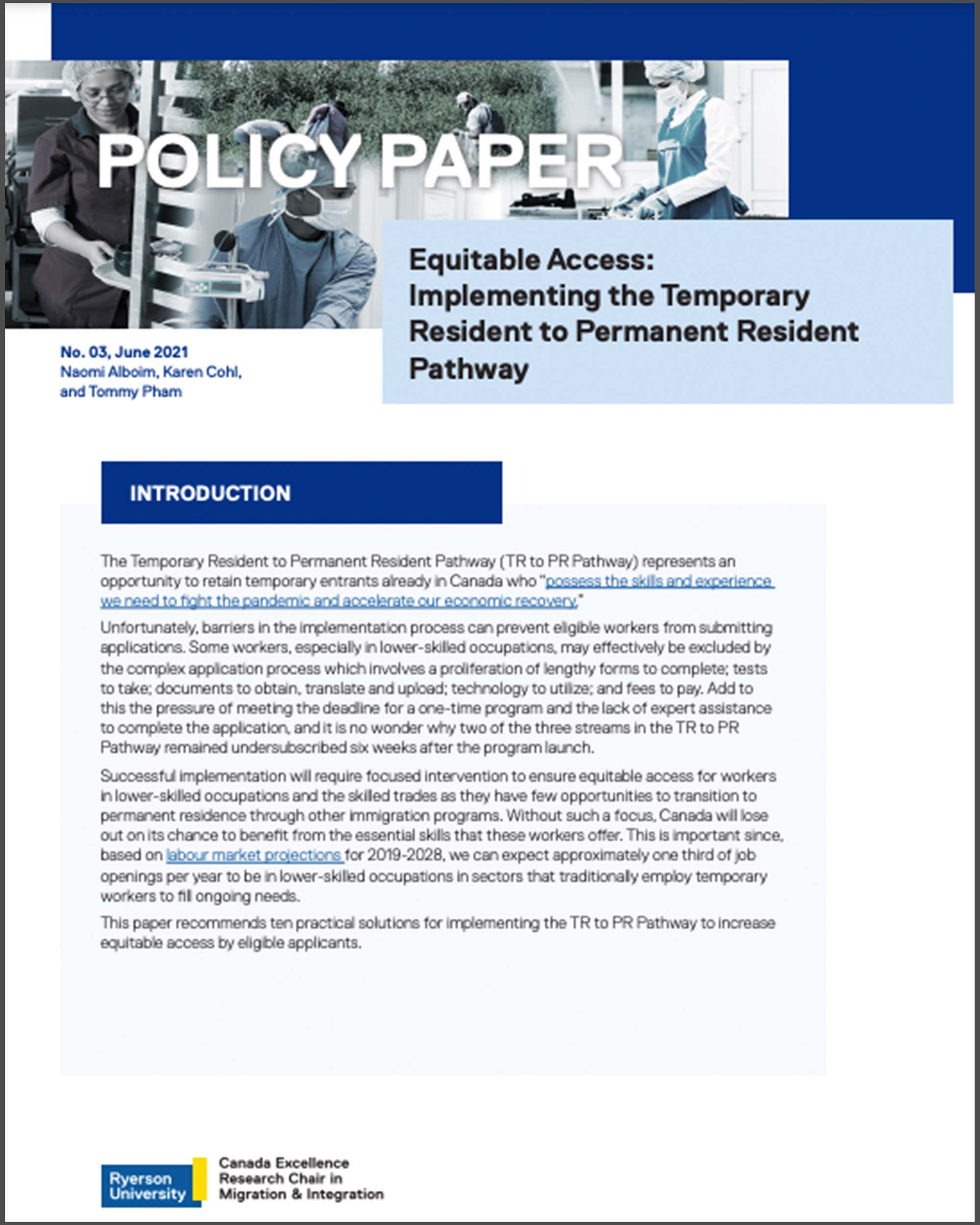 Policy Brief 3: Equitable Access: Implementing the Temporary Resident to Permanent Resident Pathway