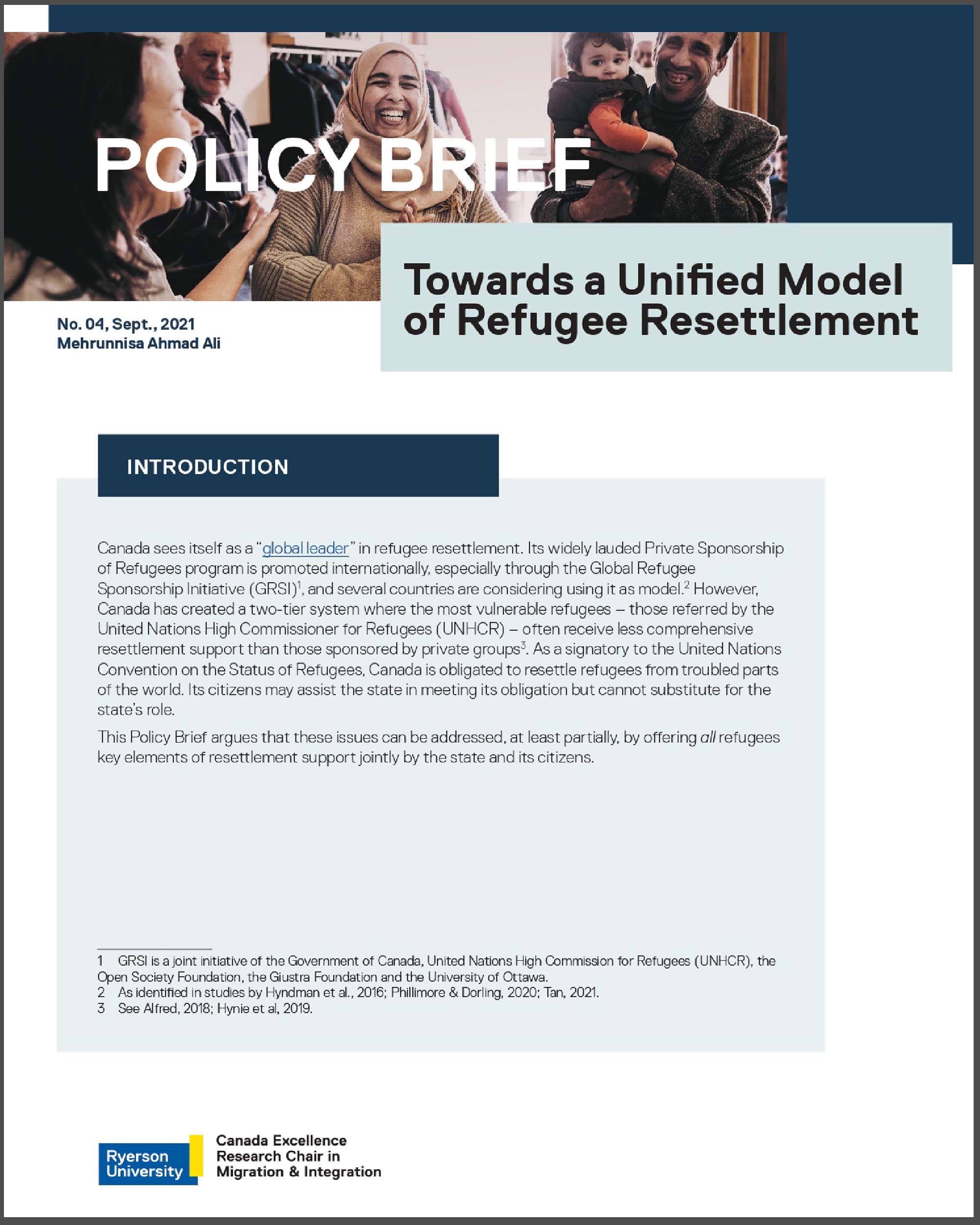 Policy Brief 4: Towards a Unified Model of Refugee Resettlement
