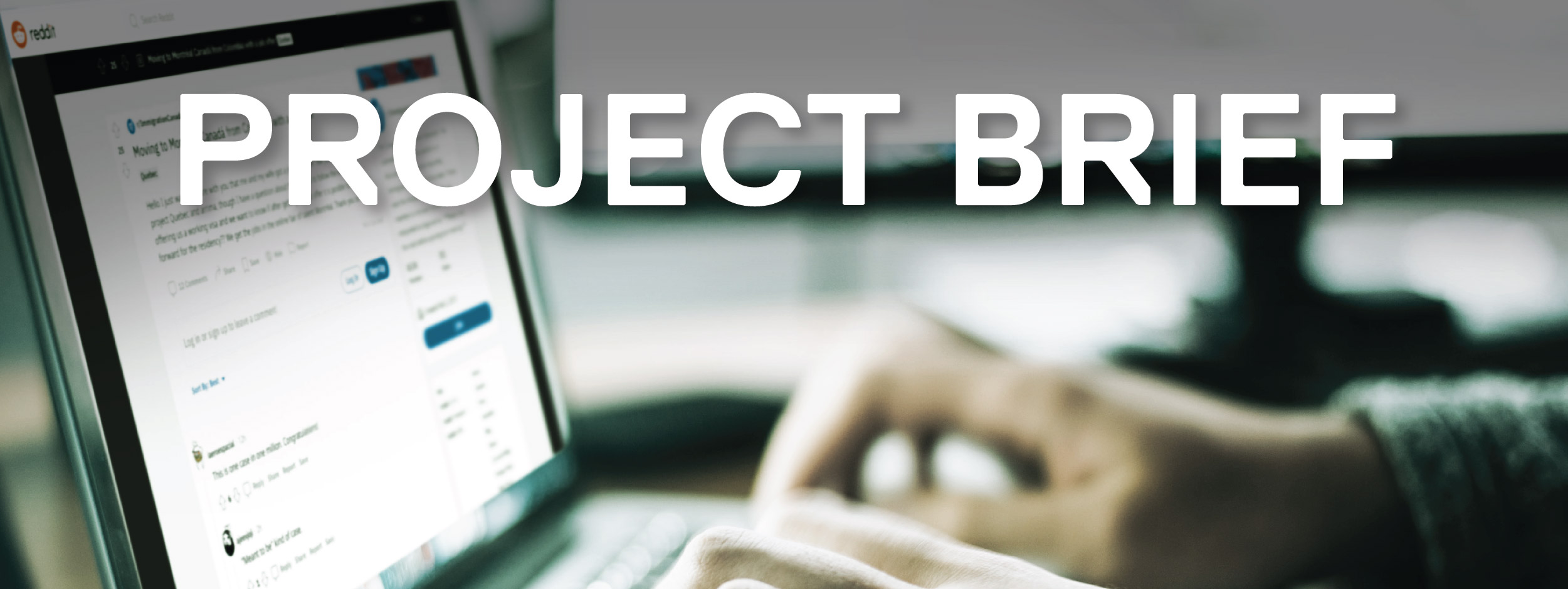 Hands typing on a laptop keyboard with a Reddit thread on the laptop screen