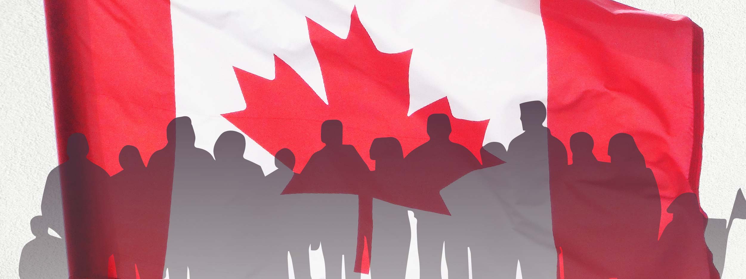 Canada flag with silhouettes of people in front