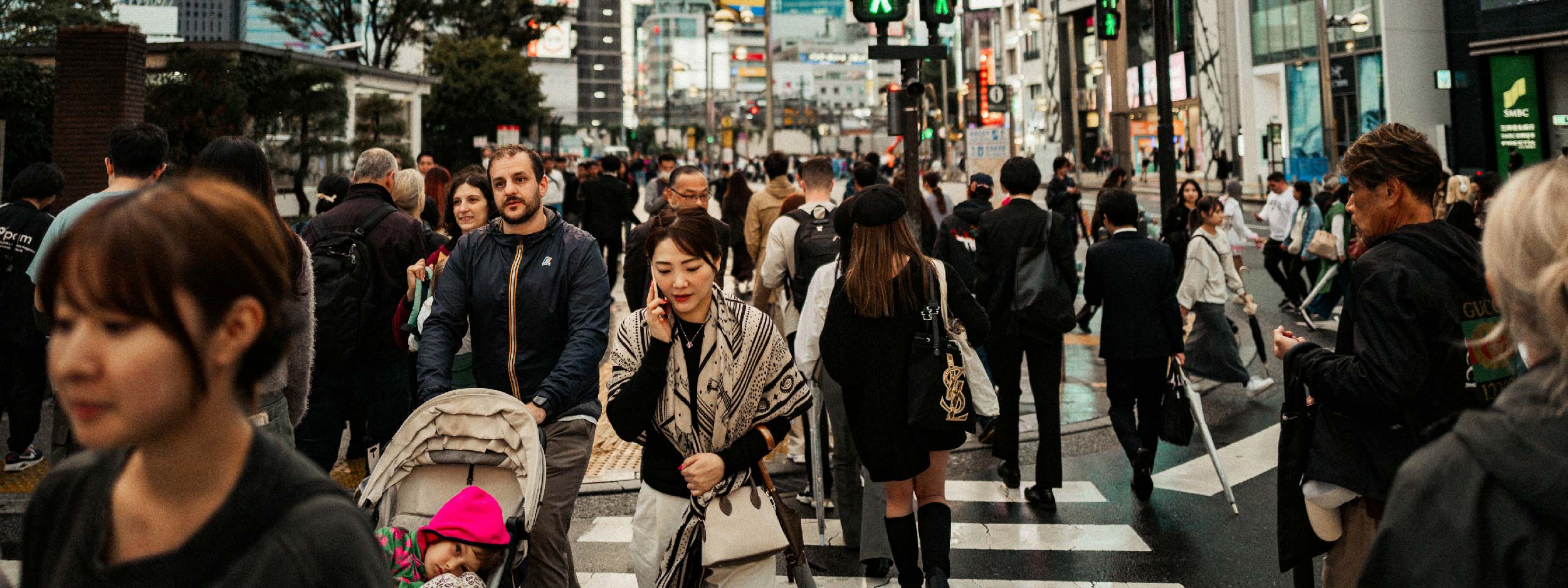 Packed city street with people