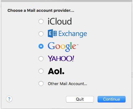Screenshot of Mail account options