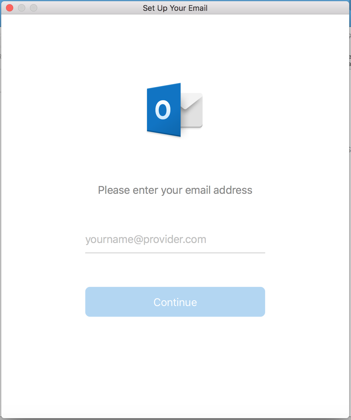 Please enter your email address Outlook screen