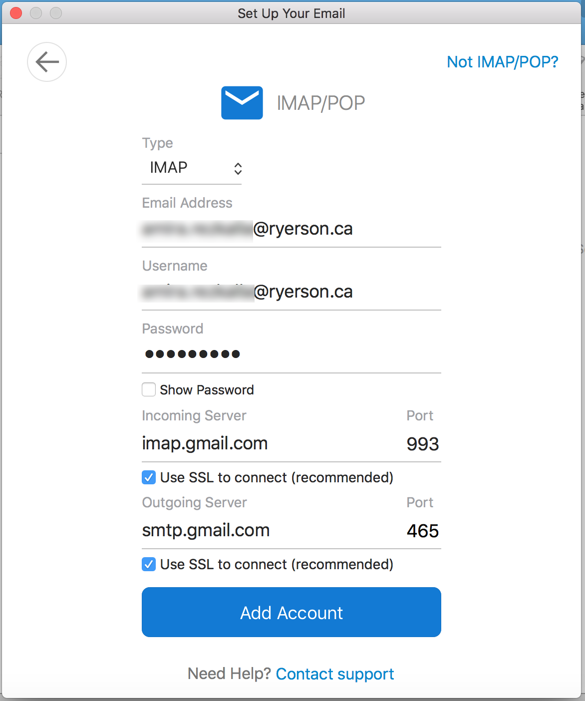 Set up Your Email with IMAP screen