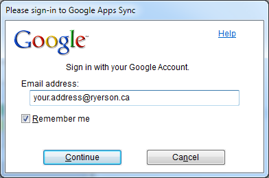 Screenshot of Google Apps Sync Sign in