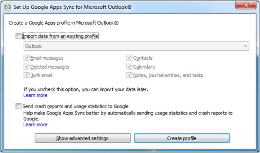 Set up a Google Apps profile in Microsoft Outlook