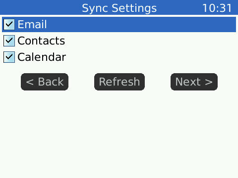 Screenshot of Sync Settings