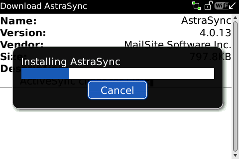 Screenshot of Installing Astrasync Dialog