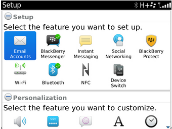 Screenshot of Blackberry Settings