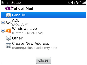 Screenshot of Email Setup Screen