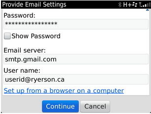 Screenshot of Email Settings Screen