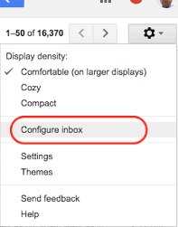 In Gmail settings, select "Configure inbox"