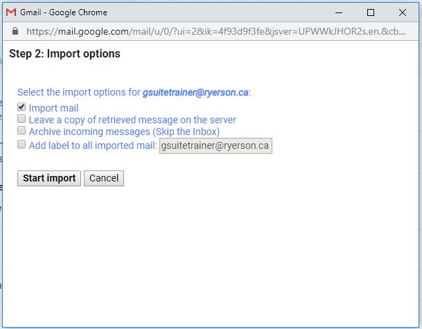 Select Import Options, Import mail