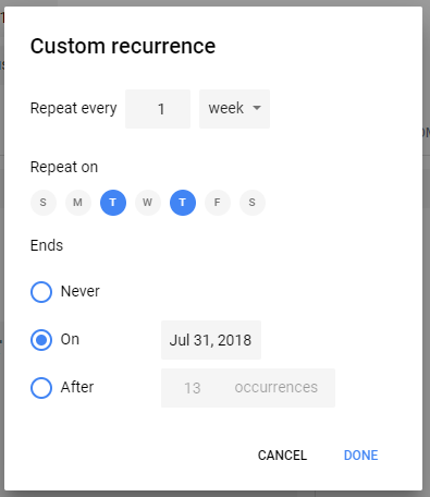 Custom recurrence options for appointment slots