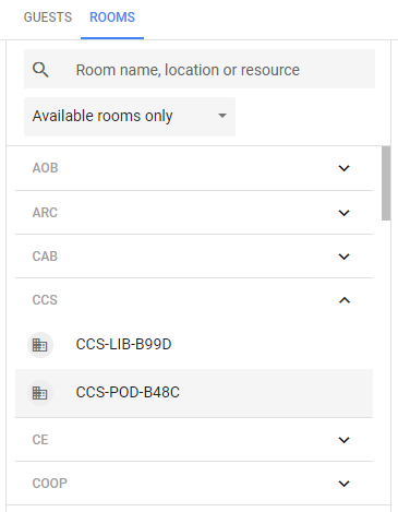 Booking a room in event details in Google Calendar