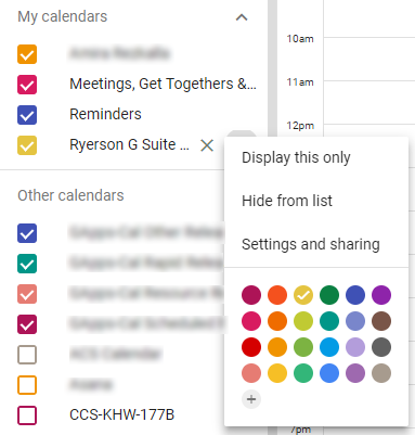 Settings and sharing in Google Calendar