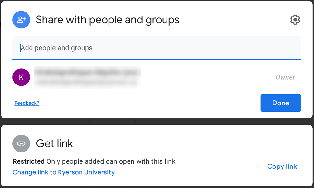 Sharing dialog in Google Drive