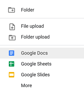 Create a new Google Doc menu