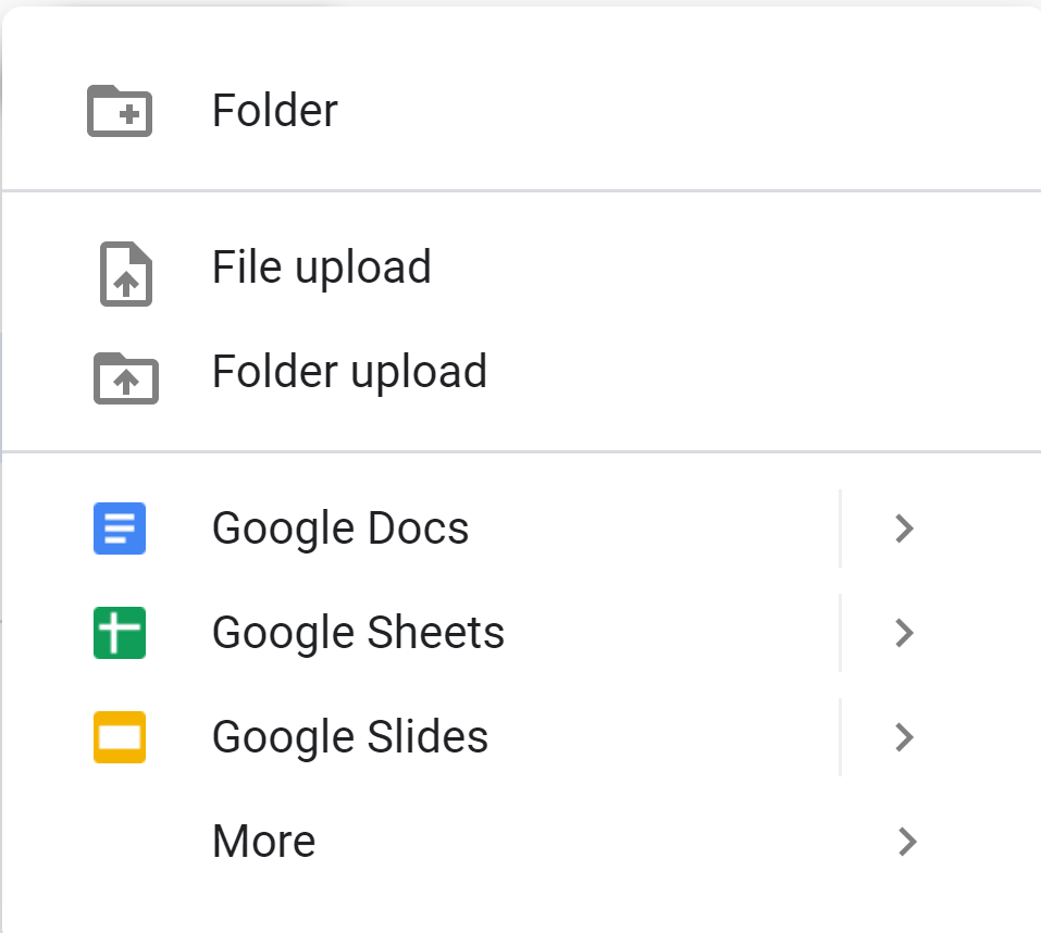 Create menu in Google Drive