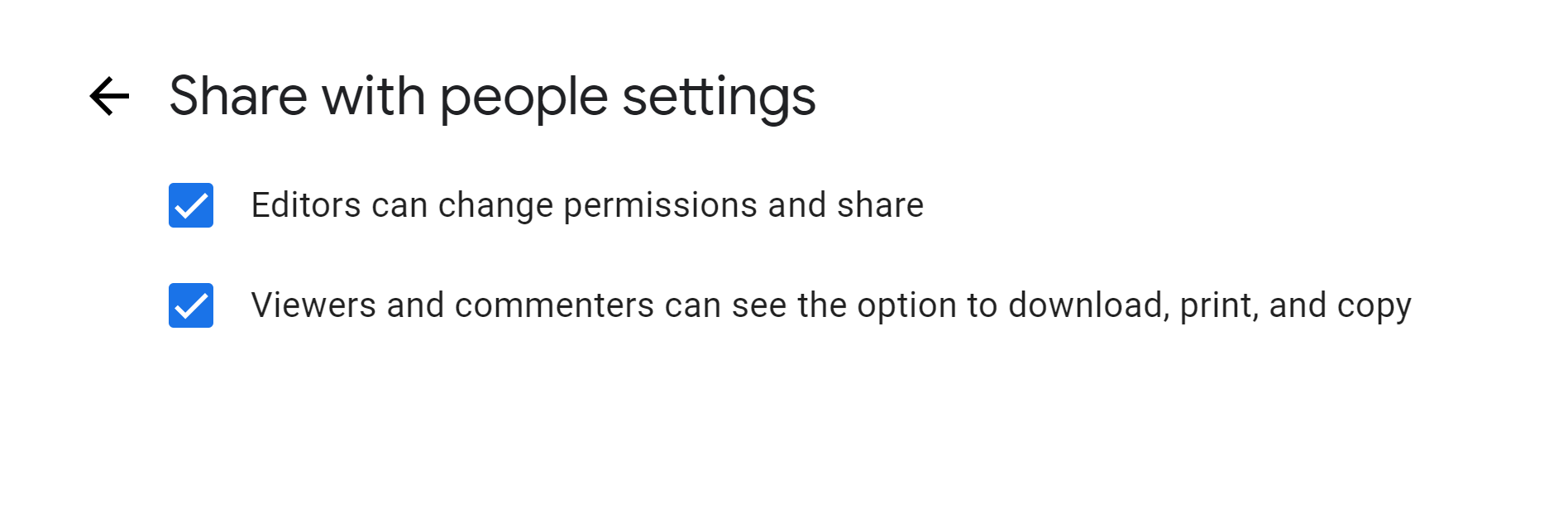 Advanced sharing settings in Google Drive under "Share with people settings"