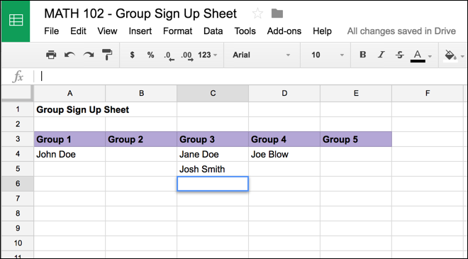 Group Sign-Up Sheet