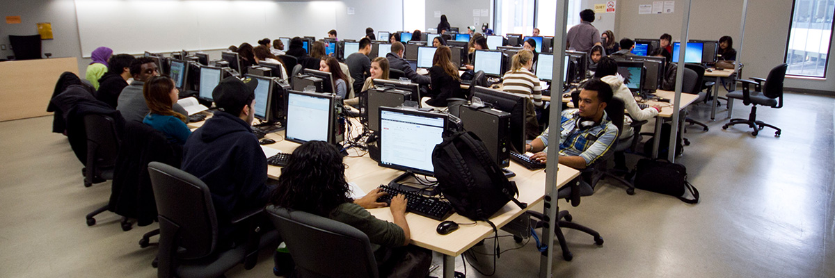 Classroom of students working in a computer lab