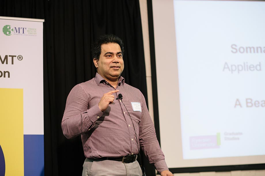 Somnath Kundu presenting in the 2018 Ryerson 3MT Competition