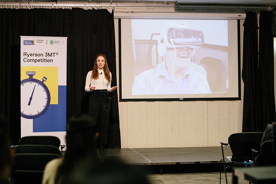 Laura Krieger presenting in the 2018 Ryerson 3MT Competition