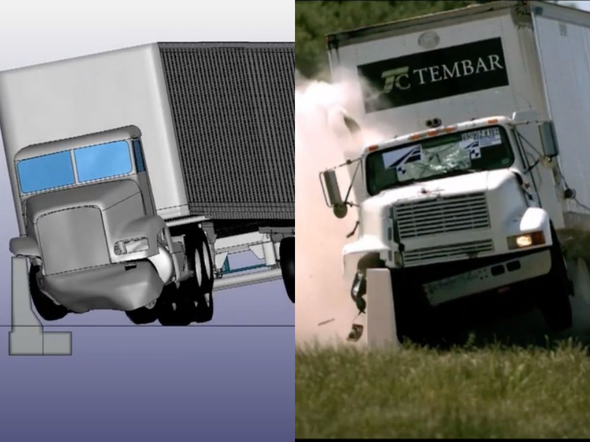 Construction Material Testing & Engineering (CMTE) worked with TMU to run computer simulations that show how a reinforced concrete barrier behaves when a vehicle crashes into it. They used LS-DYNA, a specialized program that models real-world impacts.