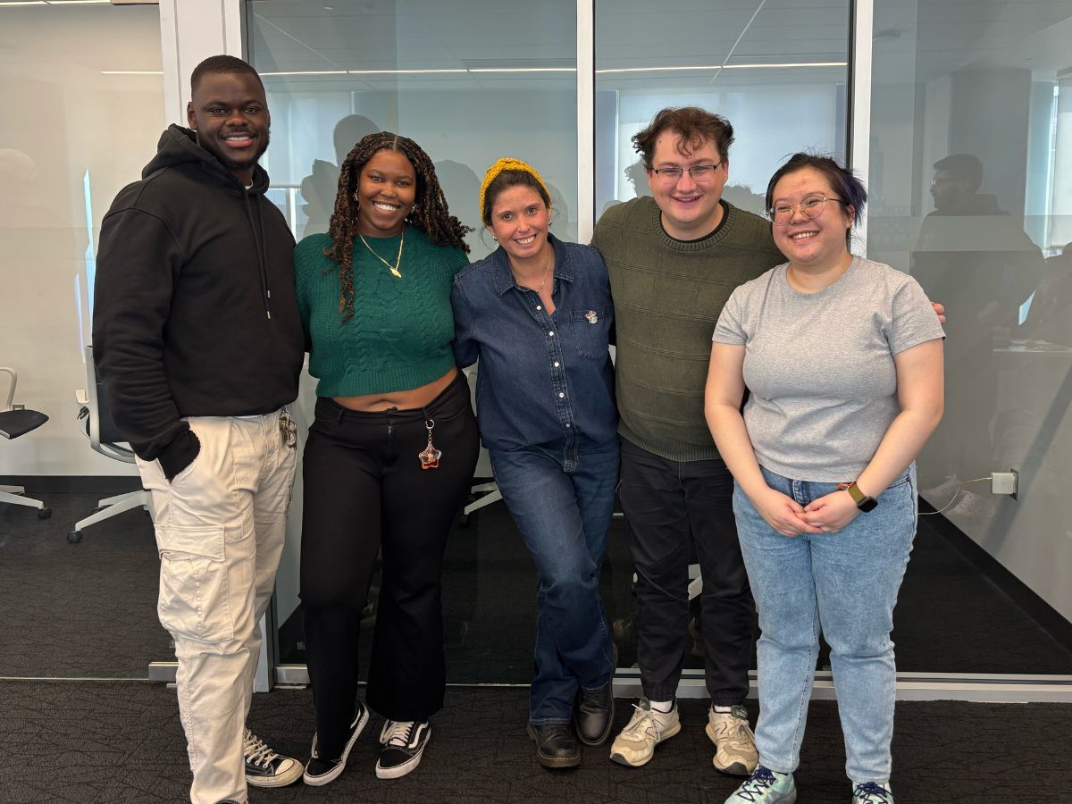 Graduate Student Support team (from left): Daryll Wilson, Psychological Science PhD candidate; Taeja McKoy and Sol Ramon Palomino, Communication and Culture (ComCult) PhD students; Griffen Horsley, MRP coach and ComCult master’s alumnus; and Dr. Erika Chung, Graduate Student Support facilitator and ComCult master’s alumna.