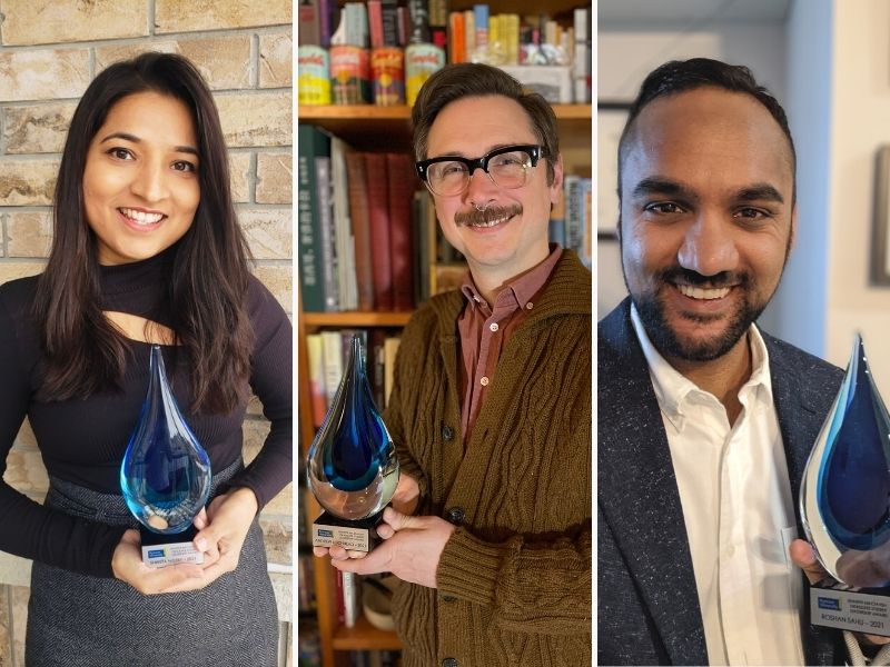 Award recipients from left: Shweta Mistry, Andrew Lochhhead and Roshan Sadu