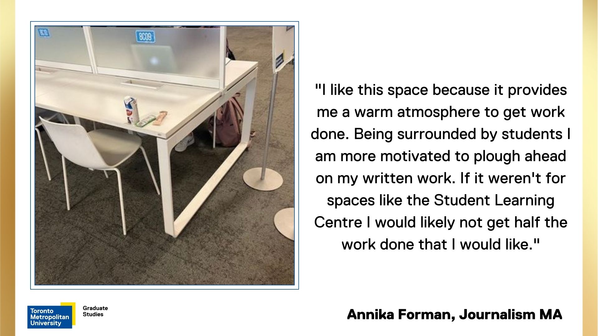 Annika-Forman. White table and chair in SLC building.